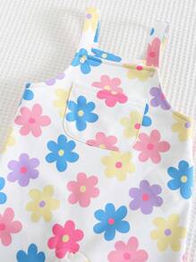 Cozy Pixies Baby Girl Colorful Floral Pattern Front Pocket Jumpsuit - Multicolor - View 5