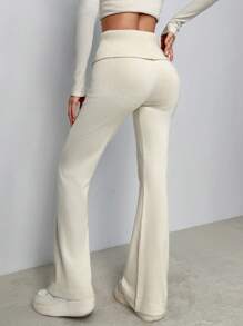 SHEIN PETITE Apricot Tight Waist Floor Length Flared Dames Sweater Broek, Voor Woon-werkverkeer, Thuis, Casual Kleding