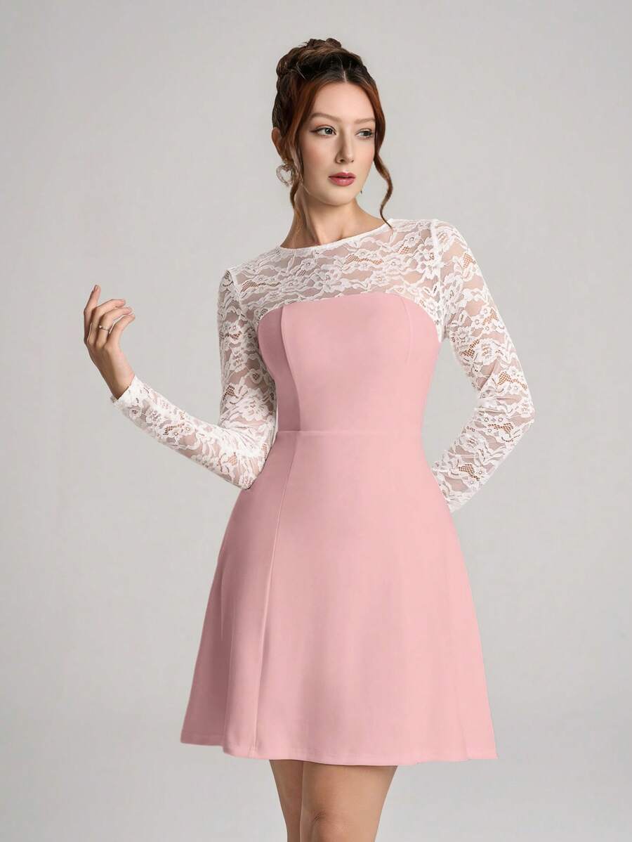 SHEIN Belle 女士正式晚礼服，时尚秋冬宴会聚会名媛优雅日常装正式晚宴礼服，舞会礼服，婚礼宾客礼服 - 粉色 - 查看 1