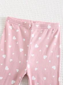 Cozy Pixies Conjunto de 2 piezas de sudadera de cuello redondo de manga larga suave de punto con gráfico de corazón y pantalones para bebé niña