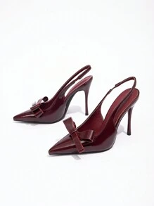 CUCCOO CHICEST Tacones de salón con lazo y correa posterior para mujer, color rojo burdeos, para el Día de San Valentín