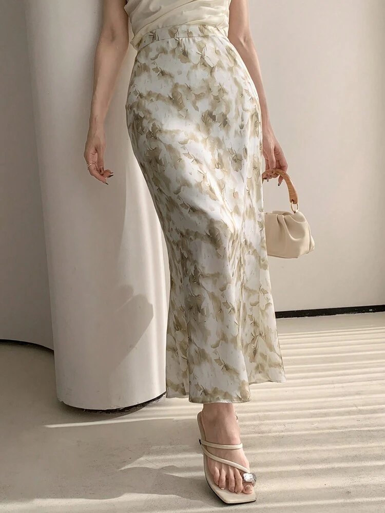 Women's Floral Print Mermaid Hem Skirt, Elegant Summer