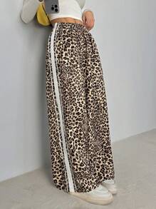 SHEIN PETITE Quần nỉ họa tiết da báo thường ngày mùa xuân và mùa hè cho nữ đồng phục trở lại trường - màu nâu - Xem 8