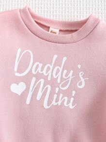 Cozy Pixies Conjunto de 2 piezas de sudadera de cuello redondo de manga larga suave de punto con gráfico de corazón y pantalones para bebé niña