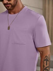 Manfinity Homme Men's Solid Color Round Neck Short Sleeve Pocket Casual Top - Purple - View 3