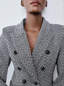 Chiquease Black And White Business Style Women's Blazer, Notched Collar Button Decor Women's Suit Jacket, Autumn/Winter Fall Cloth For Women - Black and White - View 3
