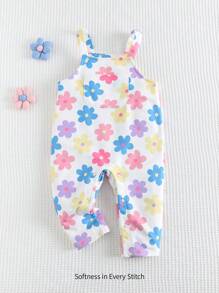 Cozy Pixies Baby Girl Colorful Floral Pattern Front Pocket Jumpsuit - Multicolor - View 1
