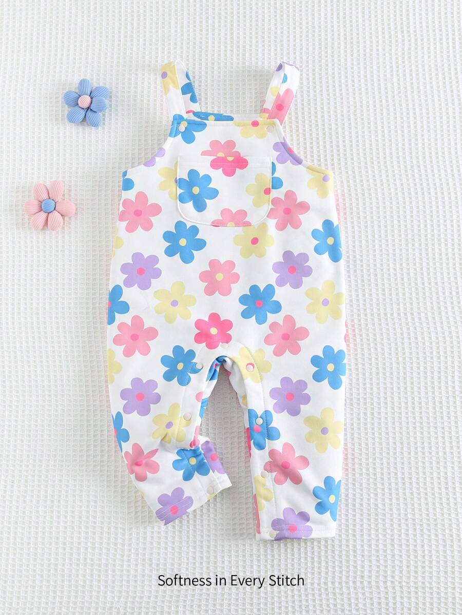 Cozy Pixies Baby Girl Colorful Floral Pattern Front Pocket Jumpsuit - Multicolor - View 1