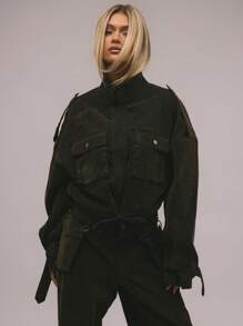 MUSERA Velvet Denim Drawstring Cargo Jacket, Spring 90's Y2k Streetwear Sweet Rave Concert  Chic