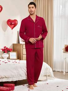 Conjunto de pijama para hombre con chaqueta tipo cárdigan de cuello de chal con estampado de onda