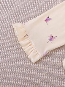 SHEIN Young Girl' Dance Ruffled Cardigan And Long Pants Pajama Set - Yellow - View 7