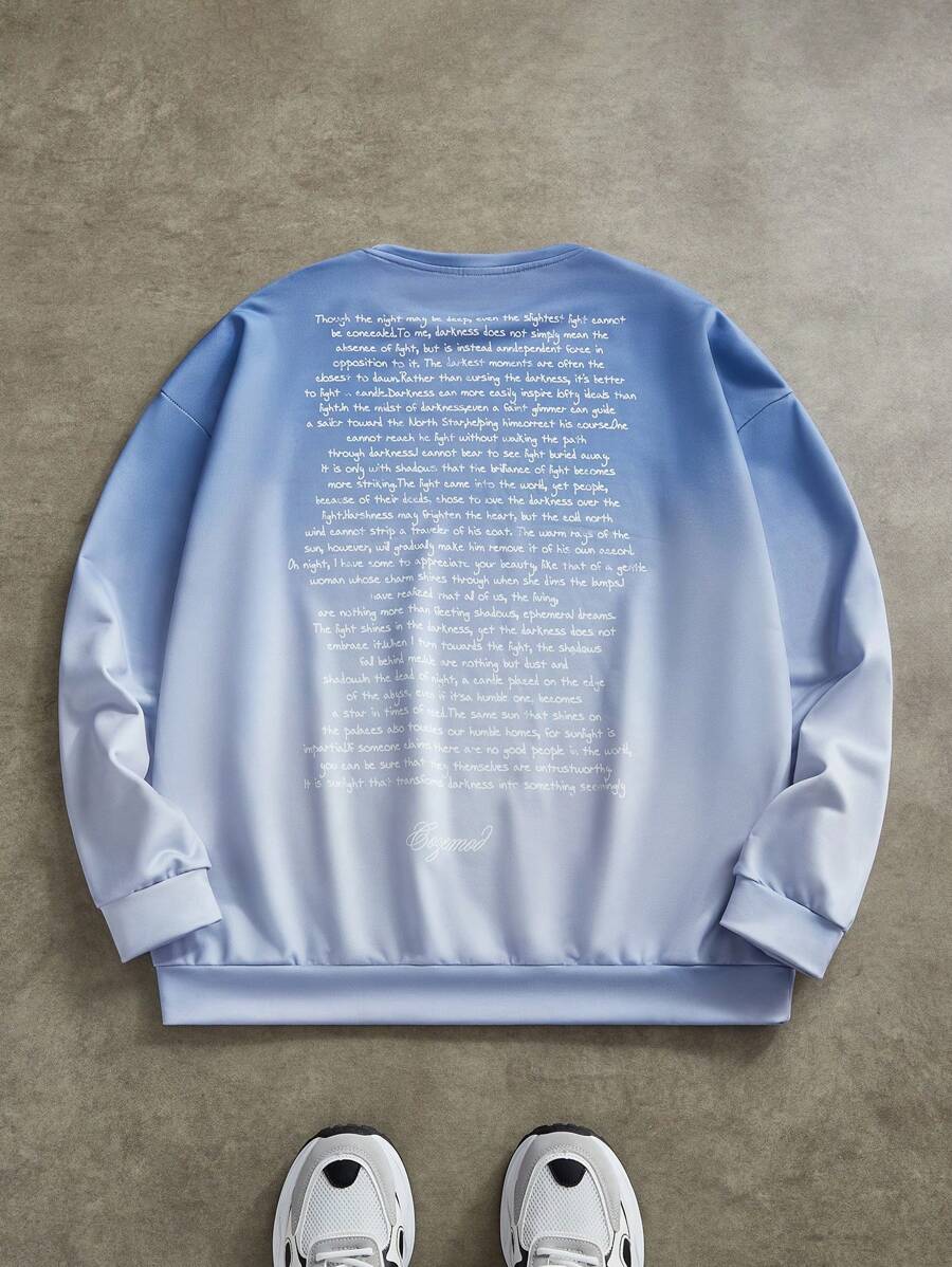 Manfinity VCAY Plus Size Men Casual Loose Gradient Knit Long Sleeve Crew Neck Pullover Sweatshirt, For Fall Winter - Blue - View 1