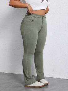 SHEIN EZwear Große Größen Jeans mit Knopfleiste und Tasche, einfaches Design, Lässig Alltagskleidung