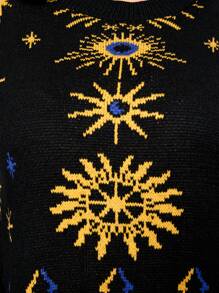 ROMWE Hippie 大码嬉皮复古迷人星月提花针织套衫