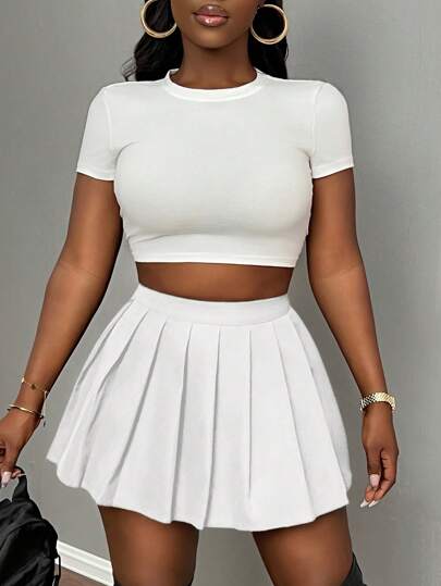 Slaydiva 适合俱乐部、学校的性感迷你褶皱纯色短裙