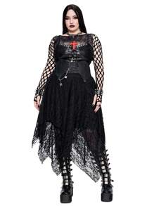 Whyspr 大码女式蕾丝分层下摆浪漫优雅复古半身裙