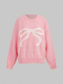 Jouncy Suéter holgado de punto con estampado de bloques de color y moño, para otoño/invierno