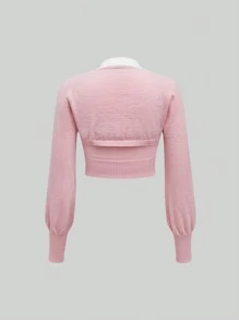 2pcs Set Women's Sweetness Cat Embroidery Sleeveless Knitted Vest Sweater - Pink - View 2