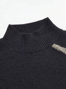 Chiquease 女士立领长袖简约毛衣上衣和长裤 2 件套 - 黑色 - 查看 6