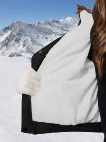 SHEIN EZwear Black Fluffy Women Winter Warm Coat