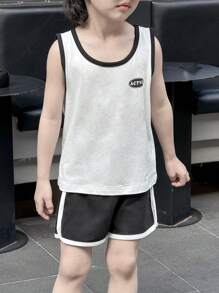 DAZY 2 Peças/Conjunto Colete e Shorts com Recorte Colorido para Menino Jovem - Preto e Branco - Visão 1