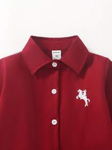 SHEIN 2 件套纯色上衣和裤子，适合年轻男孩的简约时尚休闲日常服装 - 酒紅色 - 查看 3