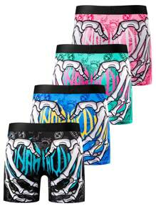 4 件装 男士创意数码印花平角内裤