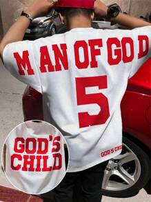 Men's Casual Loose Letter Print Round Neck Short Sleeve T-Shirt - White - View 1