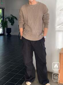 Manfinity CasualKnits Men's Solid Color Crew Neck Long Sleeve Hollow Casual Sweater - Apricot - View 7