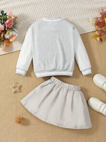 SHEIN Young Girl Simple Fashionable Casual Daily Jacket + Skirt Set - Light Grey - View 2