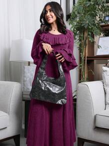 Mulvari Vestido casual de mujer de unicolor con volantes, moda minimalista para uso diario