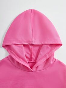 Bộ 2 chiếc áo hoodie in chữ tối giản cho bé gái tuổi mới lớn và quần dài - Màu Hồng Tươi - Xem 4