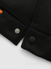 ROMWE MEN Prep Chaqueta de béisbol casual de hombre con patrón de letras y pentágonos, manga larga, abotonadura sencilla, para otoño