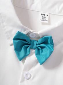 SHEIN Conjunto de Terno Cavalheiro de 3 Peças para Meninos Pré-Adolescentes, Composto por Camisa de Manga Curta de Cor Sólida com Corte Simples, Colete em V e Calças