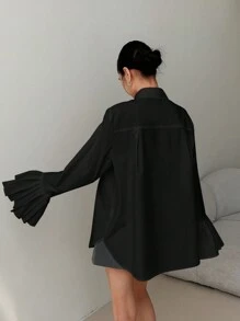 EastFlair Korean Fashion Elegant White Ruffled Sleeve Women Blouse - Black - View 2