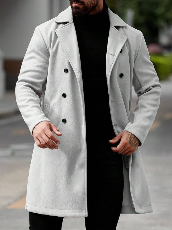 Manfinity Homme Plus Size Men's Solid Color Front Button Long Sleeve Pocket Minimalist Jacket