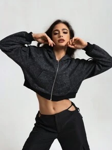 Easithlete Chaqueta deportiva con forro térmico, cierre de cremallera y capucha, de manga larga, en color gris jaspeado para mujer - Gris Oscuro - Ver 6