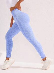 Sovereign Charm Quần legging liền mạch họa tiết da báo tối giản cạp cao cho nữ, quần bó tập yoga co giãn - Màu xanh lam - Xem 3