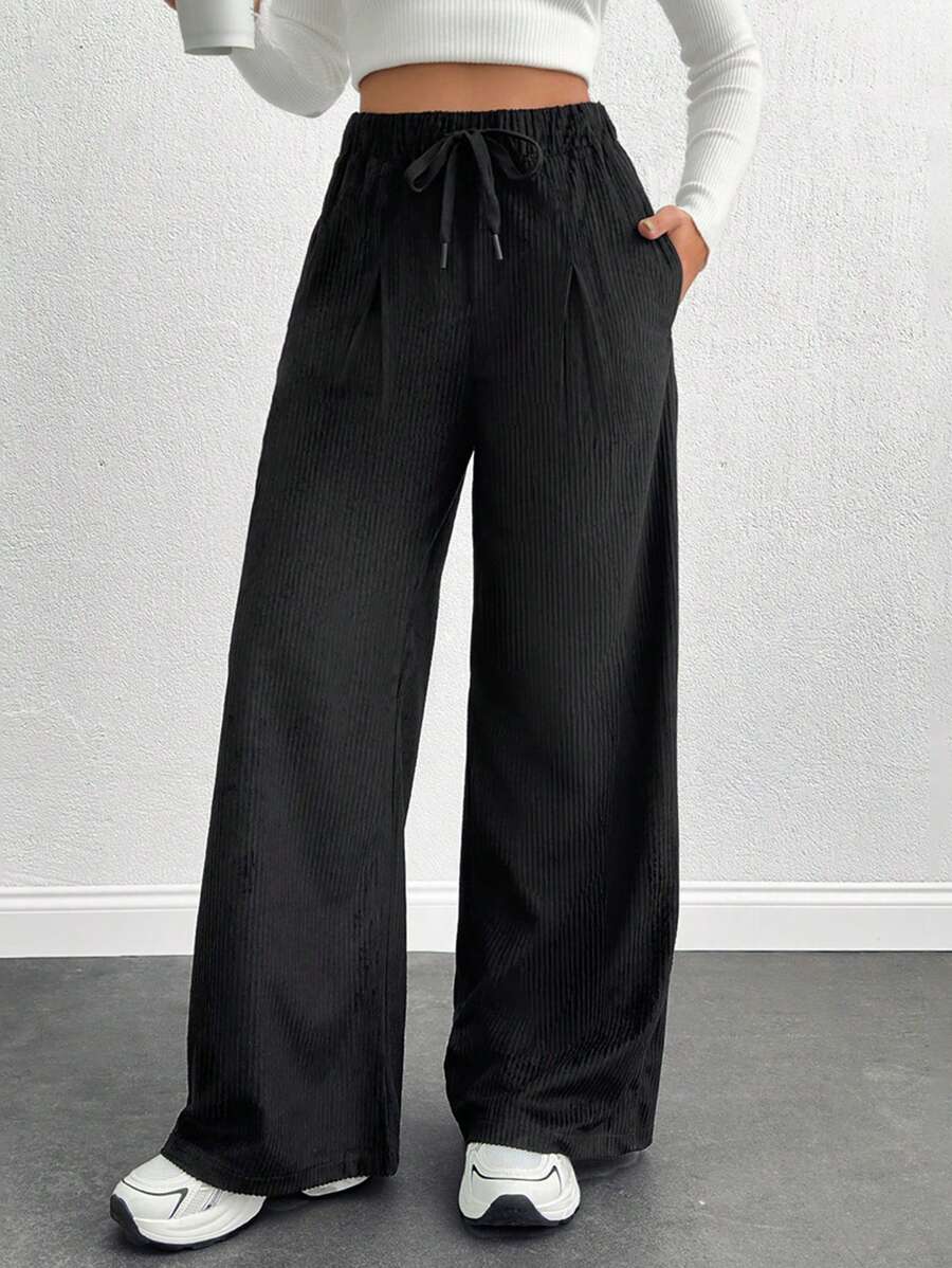 EURMUSE 女士休闲纯色高腰阔腿裤