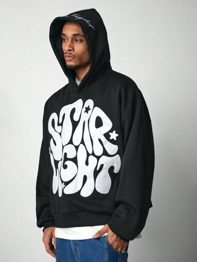 Street Life Men's Letter Print Hoodie Sweatshirt, Casual Daily Wear