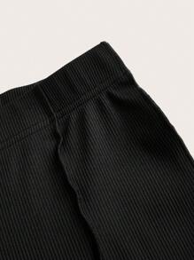 SHEIN PETITE CURVE 大码女式纯色喇叭休闲裤，情人节、毕业典礼、优雅、休闲、女士正装，黑色裤子 - 黑色 - 查看 5