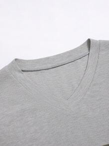 SHEIN LUNE Blusa casual de mujer con cuello en V de unicolor y mangas largas