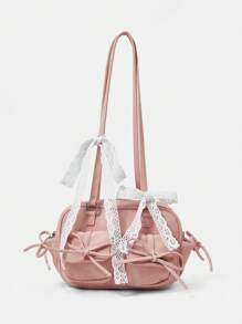 SHEIN MOD Fashion Dual Pocket Bow Decor Shoulder Bag For Women - Pink - View 1