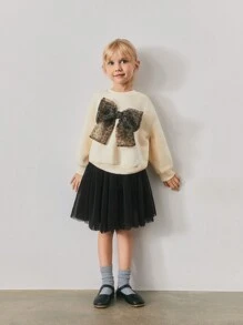 Maija Kids Maija Kids 适合年轻女孩的宽松休闲圆领 3D 蝴蝶结细节长袖运动衫 - 杏色 - 查看 5