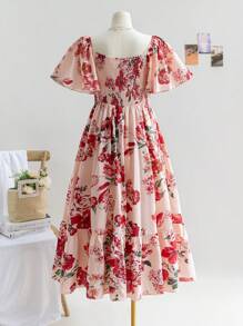 Dreamara Váy chữ A tay bèo in hoa hồng Boho cỡ lớn cho nữ, kỳ nghỉ, mùa thu/đông, ngày lễ tình nhân - Nhiều màu - Xem 2