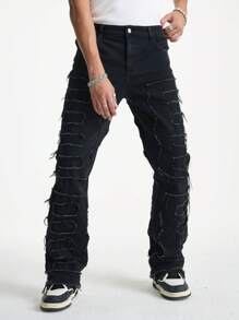 Manfinity EMRG Quần ống loe denim đen rách vát cho nam - màu đen - Xem 5