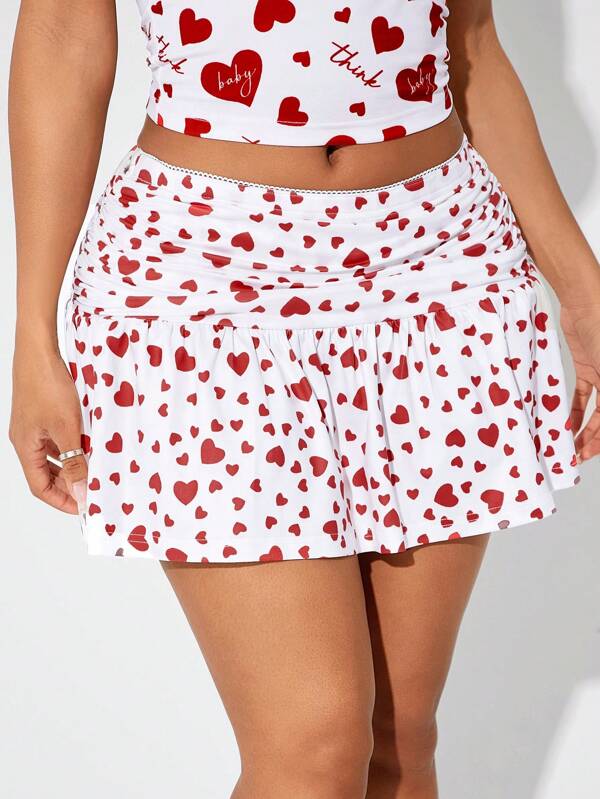 SHEIN SXY Women's Heart Print Pleated Mini Skirt, Fashion,Heart,Polka Dot,Valentines