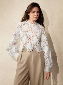 Anewsta Elegante pareo de encaje para fiesta en la playa, estilo nuevo malla para cubrir - Blanco - Ver 2