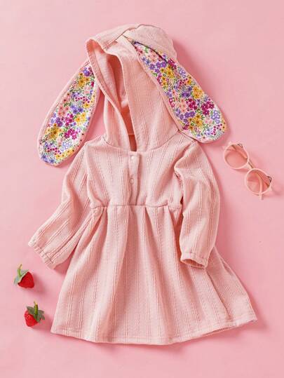 SHEIN Noworodkowy, długi, swobodny strój z guzikami z przodu i wzorem uszu 3D