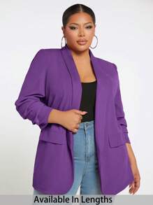 SHEIN Tall CURVE 秋冬大码简约纯色休闲西装外套 - 紫色 - 查看 1